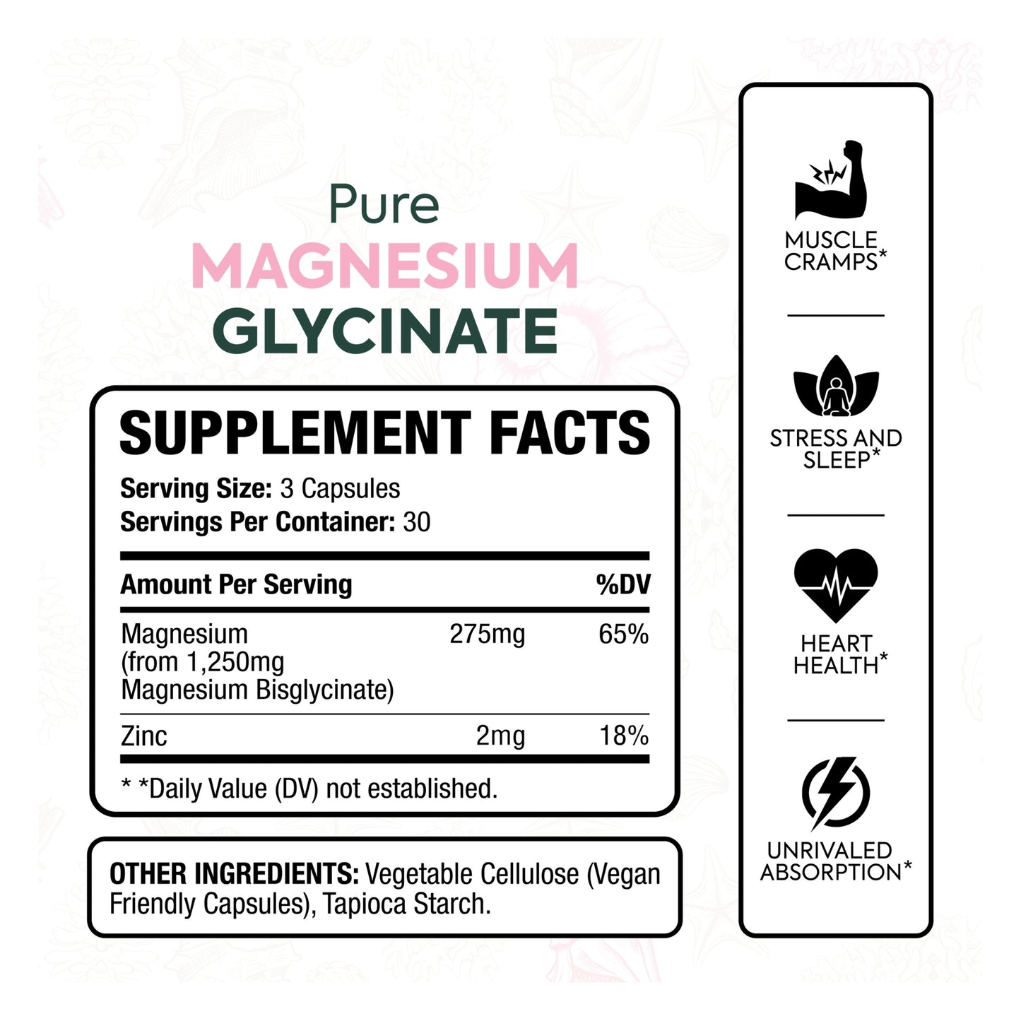 Ocean Organics Pure Magnesium Glycinate with Zinc for Women and Men 90 Capsule