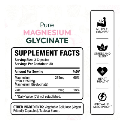 Ocean Organics Pure Magnesium Glycinate with Zinc for Women and Men 90 Capsule