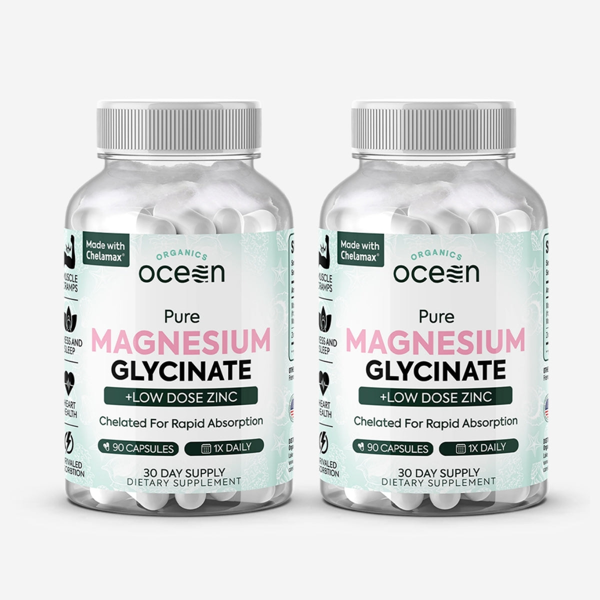 Ocean Organics Pure Magnesium Glycinate with Zinc for Women and Men 90 Capsule