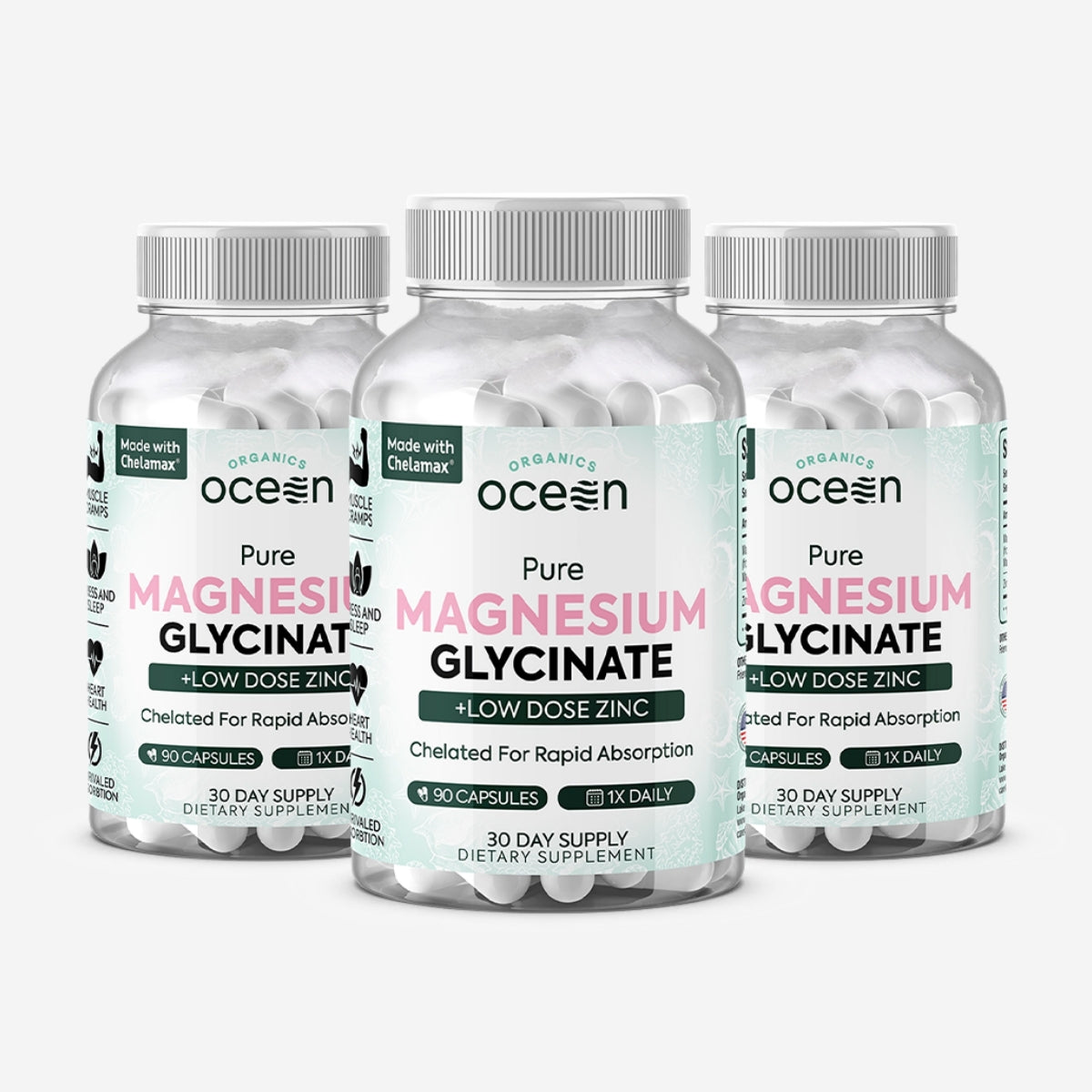 Ocean Organics Pure Magnesium Glycinate with Zinc for Women and Men 90 Capsule